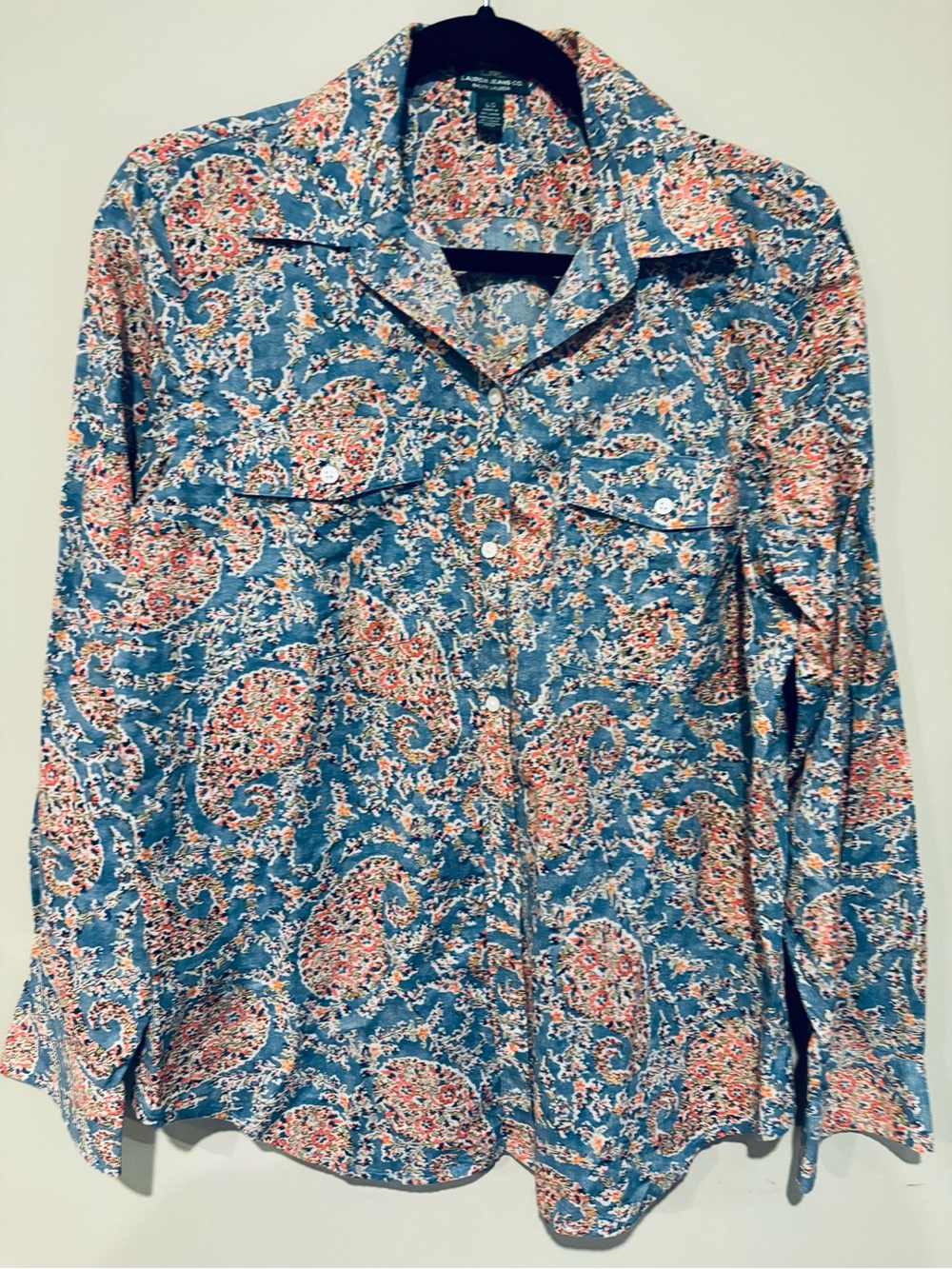Ralph Lauren Floral Print Button-Up Shirt in Blue and Coral